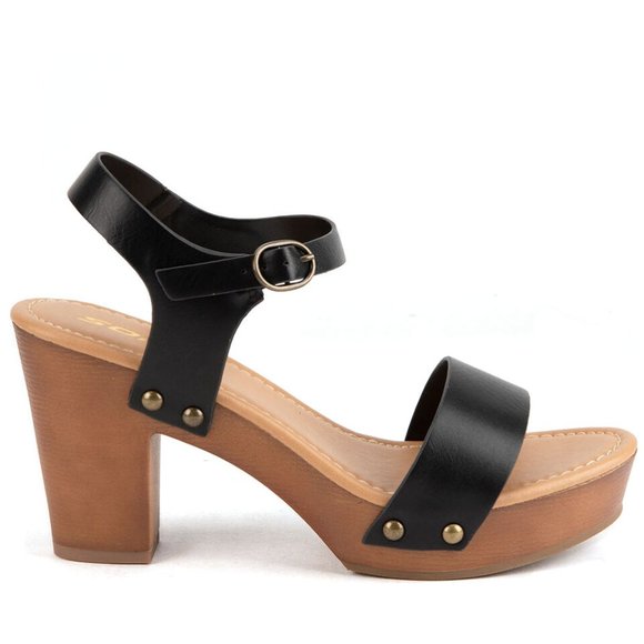 New Black Ankle Strap Platform Chunky Heel Sandals - Picture 1 of 4